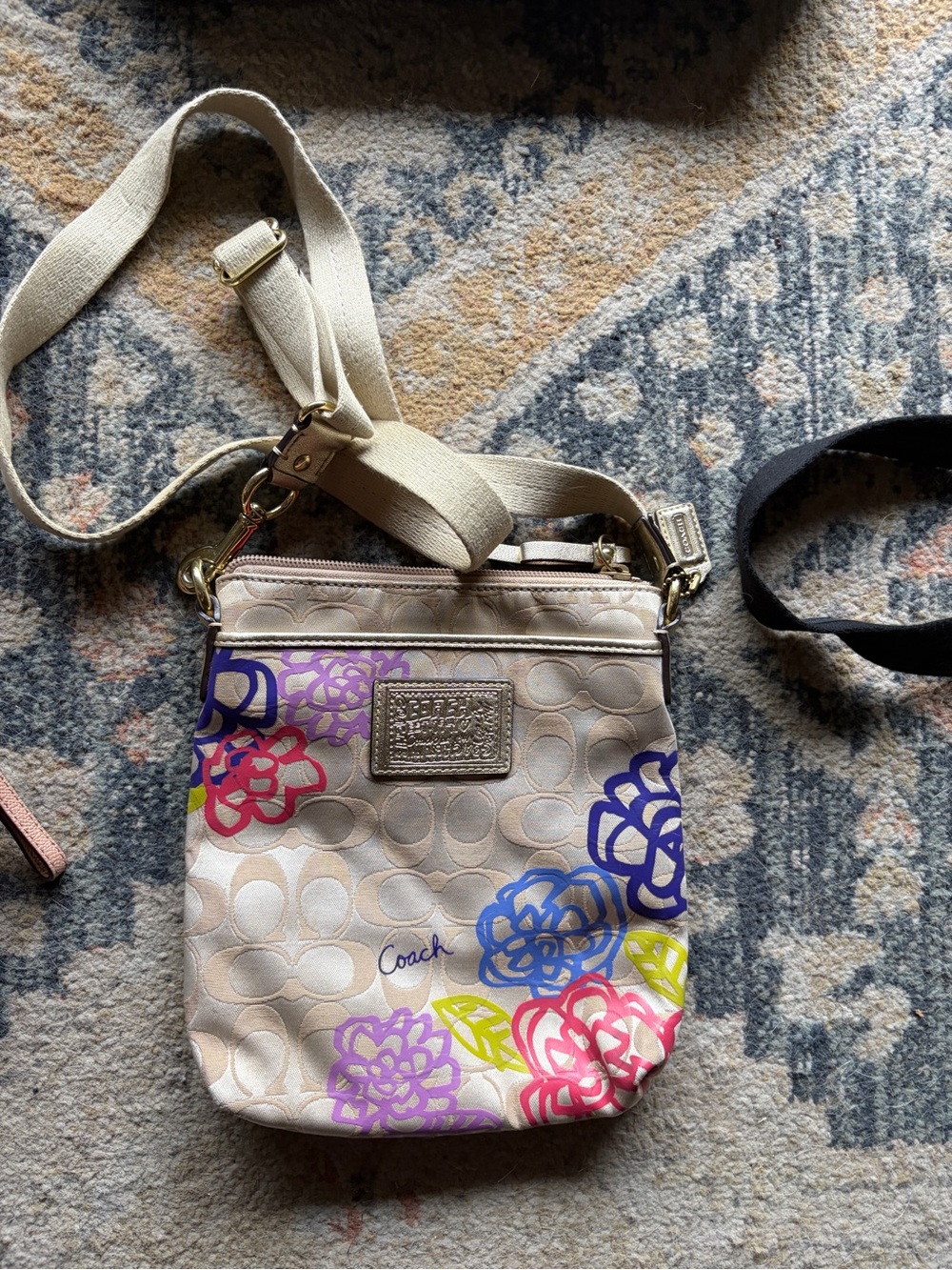 Coach Beige Crossbody with Multicolor Floral Print